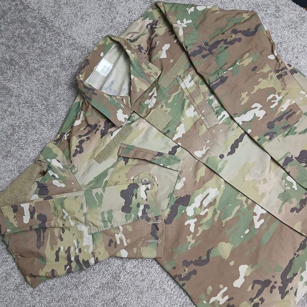 US Military Jacket Mens Large Long Green Brown Woodland Camo Army Field Jacket